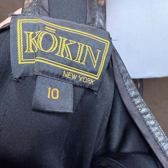 KOKIN New York Black Leather-Trim Halter Gown Size 10 Elegant Evening Statement - Picture 14 of 16